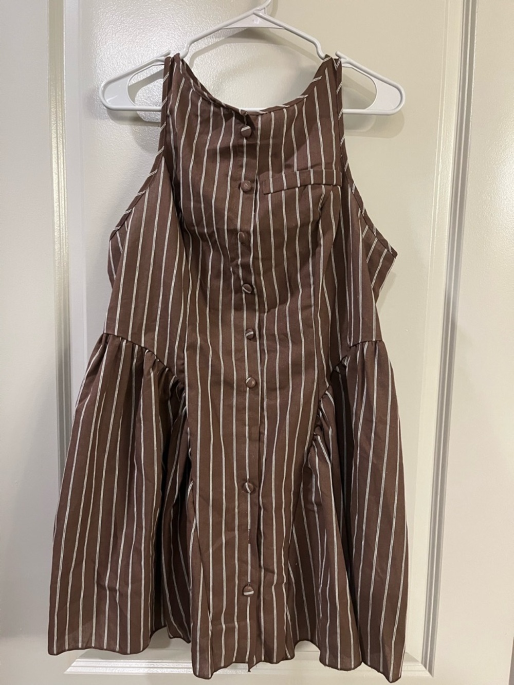 SHEIN Brown and White Striped Button-Front Sundress